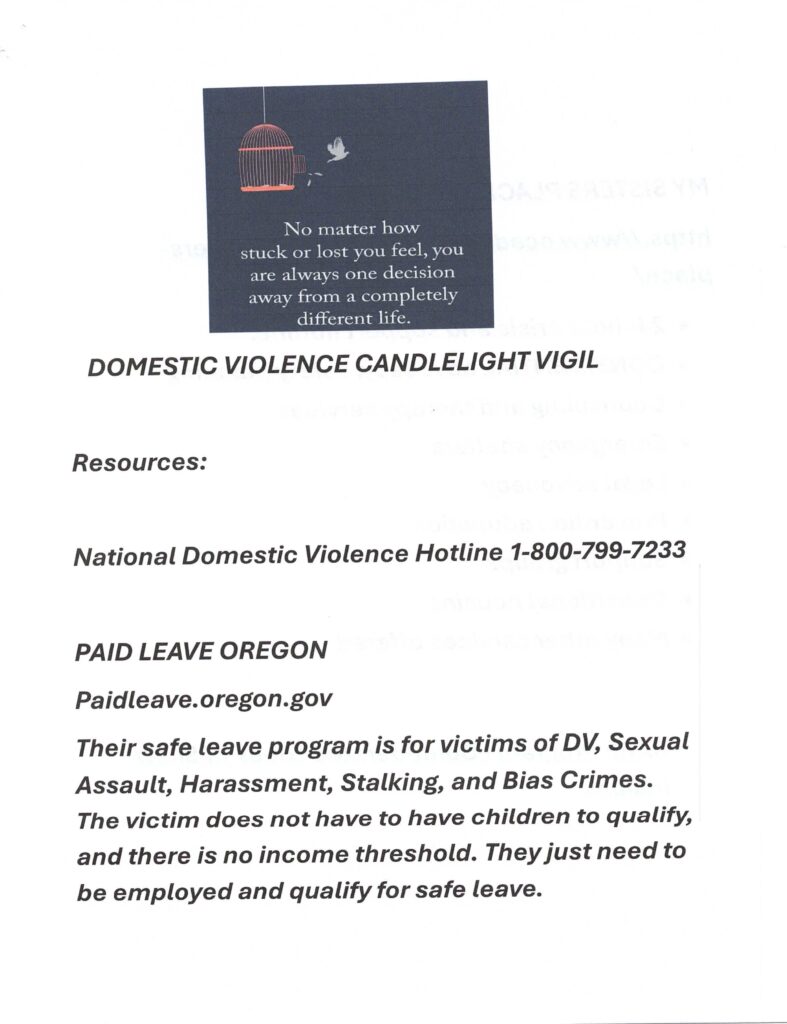 Flyer for resources in Lincoln County for victims of domestic violence